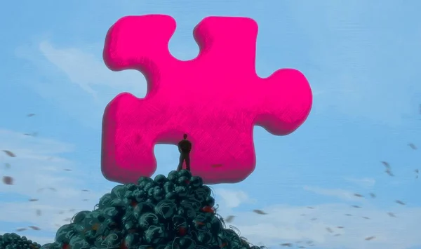 Sfondo Astratto Con Silhouette Umana Frammenti Puzzle — Foto Stock