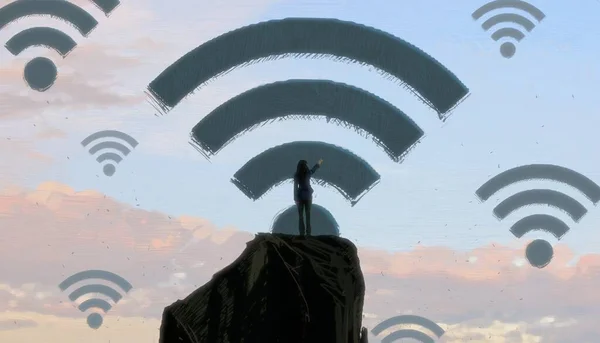 Абстрактный Фон Человеческим Силуэтом Знаками Wifi — стоковое фото