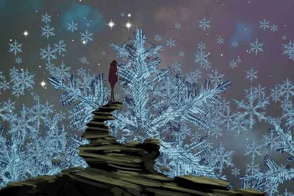Abstrakter Hintergrund Mit Menschlicher Silhouette Und Schneeflocken — Stockfoto