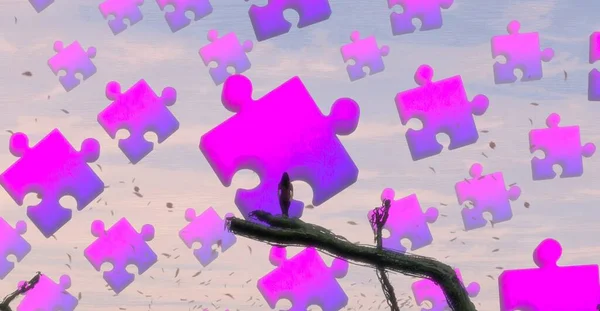 Fond Abstrait Avec Silhouette Humaine Fragments Puzzle — Photo