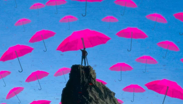 Abstract Background Human Silhouette Umbrellas — Stock Photo, Image