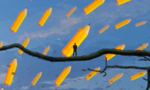 Abstrakter Hintergrund Mit Menschlicher Silhouette Und Bleistiften — Stockfoto