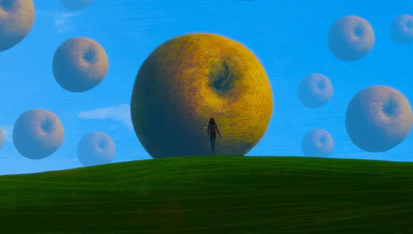 人間のシルエットとリンゴの抽象的な背景 — ストック写真