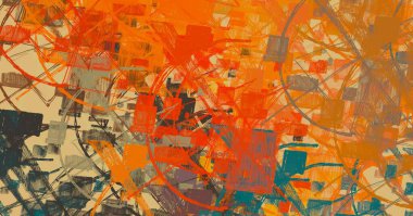 Soyut arka plan sanatı. 2D çizim. Etkileyici yağlı boya resim. Tuvalde fırça darbeleri. Modern sanat. Çok renkli arkaplan. Çağdaş sanat. İfade. Sanatsal dijital palet.