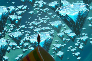 İnsan silueti ve elmaslarla soyut bir arkaplan