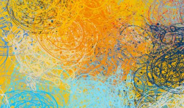 Soyut arka plan sanatı. 2D çizim. Etkileyici yağlı boya resim. Tuvalde fırça darbeleri. Modern sanat. Çok renkli arkaplan. Çağdaş sanat. İfade. Sanatsal dijital palet.