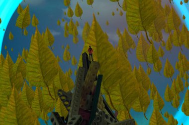 İnsan silueti ve yapraklarıyla soyut bir arkaplan 