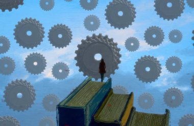 İnsan silueti ve vitesli soyut arkaplan 