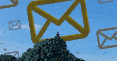 İnsan silueti ve postaları ile soyut arkaplan