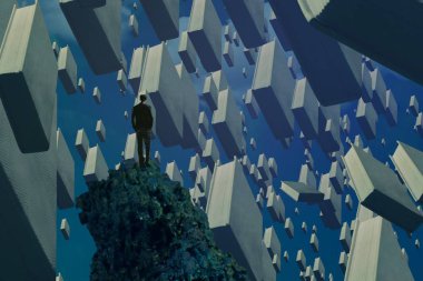 İnsan silueti ve kitaplarla soyut bir arkaplan 