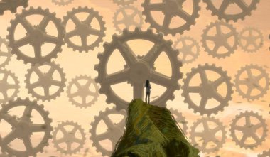 İnsan silueti ve vitesli soyut arkaplan