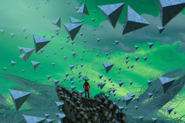 İnsan silueti ve üçgenleriyle soyut arkaplan