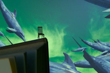 İnsan silueti ve hayvanlarla soyut arkaplan