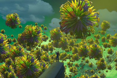 İnsan silueti ve soyut biçimlerle soyut arkaplan 