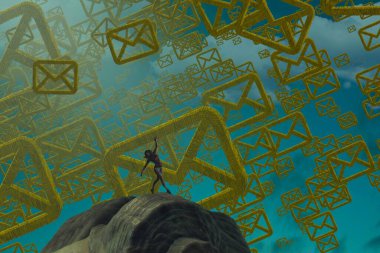 İnsan silueti ve postaları ile soyut arkaplan