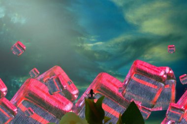 İnsan silueti ve soyut biçimlerle soyut arkaplan  