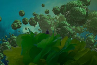 İnsan silueti ve soyut biçimlerle soyut arkaplan  