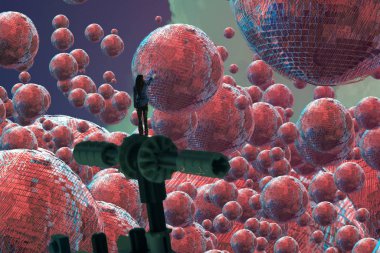 İnsan silueti ve topları ile soyut arkaplan