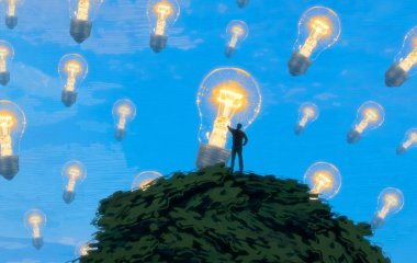 İnsan silueti ve ampullerle soyut arkaplan