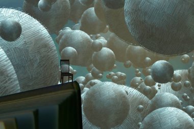 İnsan silueti ve topları ile soyut arkaplan