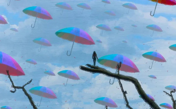 Abstract Background Human Silhouette Umbrellas — Stock Photo, Image