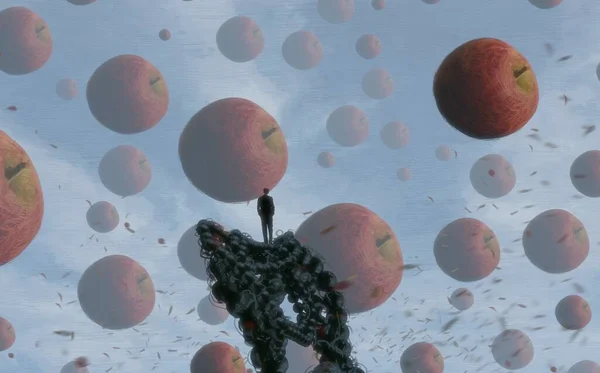 Abstrakter Hintergrund Mit Menschlicher Silhouette Und Äpfeln — Stockfoto