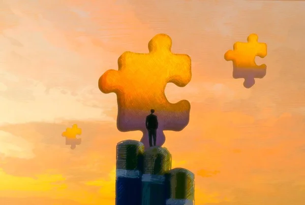 Abstracte Achtergrond Met Menselijk Silhouet Puzzelfragmenten — Stockfoto