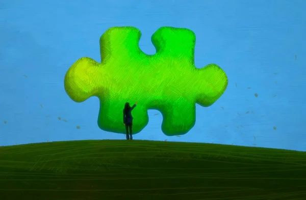 Sfondo Astratto Con Silhouette Umana Frammenti Puzzle — Foto Stock