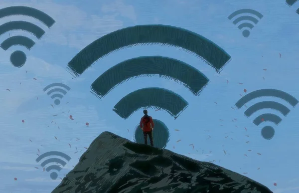 Sfondo Astratto Con Silhouette Umana Segni Wifi — Foto Stock