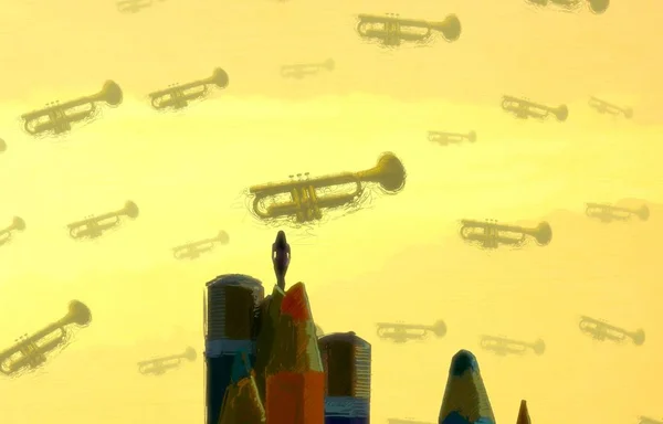 Abstrakter Hintergrund Mit Menschlicher Silhouette Und Musikinstrumenten — Stockfoto