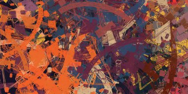 Soyut arka plan sanatı. 2D çizim. Etkileyici yağlı boya resim. Tuvalde fırça darbeleri. Modern sanat. Çok renkli arkaplan. Çağdaş sanat. İfade. Sanatsal dijital palet.