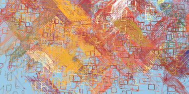 Soyut arka plan sanatı. 2D çizim. Etkileyici yağlı boya resim. Tuvalde fırça darbeleri. Modern sanat. Çok renkli arkaplan. Çağdaş sanat. İfade. Sanatsal dijital palet.