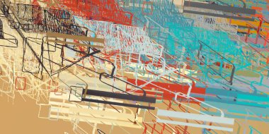 Soyut arka plan sanatı. 2D çizim. Etkileyici yağlı boya resim. Tuvalde fırça darbeleri. Modern sanat. Çok renkli arkaplan. Çağdaş sanat. İfade. Sanatsal dijital palet.