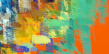 Soyut arka plan sanatı. 2D çizim. Etkileyici yağlı boya resim. Tuvalde fırça darbeleri. Modern sanat. Çok renkli arkaplan. Çağdaş sanat. İfade. Sanatsal dijital palet.