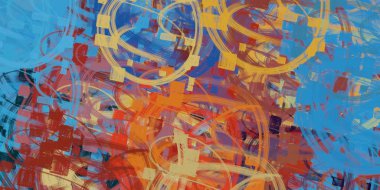 Soyut arka plan sanatı. 2D çizim. Etkileyici yağlı boya resim. Tuvalde fırça darbeleri. Modern sanat. Çok renkli arkaplan. Çağdaş sanat. İfade. Sanatsal dijital palet.