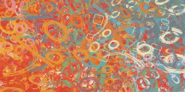 Soyut arka plan sanatı. 2D çizim. Etkileyici yağlı boya resim. Tuvalde fırça darbeleri. Modern sanat. Çok renkli arkaplan. Çağdaş sanat. İfade. Sanatsal dijital palet.