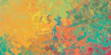 Soyut arka plan sanatı. 2D çizim. Etkileyici yağlı boya resim. Tuvalde fırça darbeleri. Modern sanat. Çok renkli arkaplan. Çağdaş sanat. İfade. Sanatsal dijital palet.