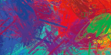 Soyut arka plan sanatı. 2D çizim. Etkileyici yağlı boya resim. Tuvalde fırça darbeleri. Modern sanat. Çok renkli arkaplan. Çağdaş sanat. İfade. Sanatsal dijital palet.
