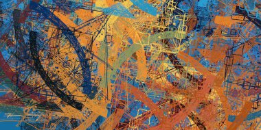 Soyut arka plan sanatı. 2D çizim. Etkileyici yağlı boya resim. Tuvalde fırça darbeleri. Modern sanat. Çok renkli arkaplan. Çağdaş sanat. İfade. Sanatsal dijital palet.