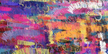 Soyut arka plan sanatı. 2D çizim. Etkileyici yağlı boya resim. Tuvalde fırça darbeleri. Modern sanat. Çok renkli arkaplan. Çağdaş sanat. İfade. Sanatsal dijital palet.