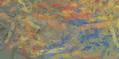 Soyut arka plan sanatı. 2D çizim. Etkileyici yağlı boya resim. Tuvalde fırça darbeleri. Modern sanat. Çok renkli arkaplan. Çağdaş sanat. İfade. Sanatsal dijital palet.