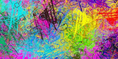 Soyut arka plan sanatı. 2D çizim. Etkileyici yağlı boya resim. Tuvalde fırça darbeleri. Modern sanat. Çok renkli arkaplan. Çağdaş sanat. İfade. Sanatsal dijital palet.