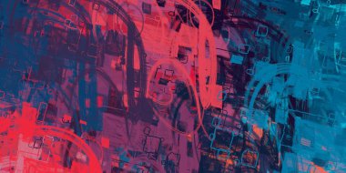 Soyut arka plan sanatı. 2D çizim. Etkileyici yağlı boya resim. Tuvalde fırça darbeleri. Modern sanat. Çok renkli arkaplan. Çağdaş sanat. İfade. Sanatsal dijital palet.