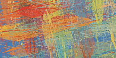 Soyut arka plan sanatı. 2D çizim. Etkileyici yağlı boya resim. Tuvalde fırça darbeleri. Modern sanat. Çok renkli arkaplan. Çağdaş sanat. İfade. Sanatsal dijital palet.