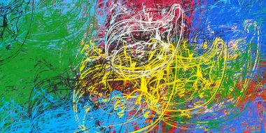 Soyut arka plan sanatı. 2D çizim. Etkileyici yağlı boya resim. Tuvalde fırça darbeleri. Modern sanat. Çok renkli arkaplan. Çağdaş sanat. İfade. Sanatsal dijital palet.