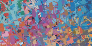 Soyut arka plan sanatı. 2D çizim. Etkileyici yağlı boya resim. Tuvalde fırça darbeleri. Modern sanat. Çok renkli arkaplan. Çağdaş sanat. İfade. Sanatsal dijital palet.