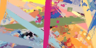 Soyut arka plan sanatı. 2D çizim. Etkileyici yağlı boya resim. Tuvalde fırça darbeleri. Modern sanat. Çok renkli arkaplan. Çağdaş sanat. İfade. Sanatsal dijital palet.