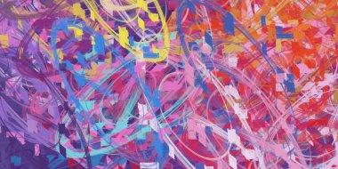 Soyut arka plan sanatı. 2D çizim. Etkileyici yağlı boya resim. Tuvalde fırça darbeleri. Modern sanat. Çok renkli arkaplan. Çağdaş sanat. İfade. Sanatsal dijital palet.