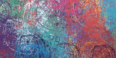 Soyut arka plan sanatı. 2D çizim. Etkileyici yağlı boya resim. Tuvalde fırça darbeleri. Modern sanat. Çok renkli arkaplan. Çağdaş sanat. İfade. Sanatsal dijital palet.