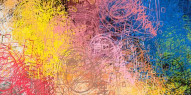 Soyut arka plan sanatı. 2D çizim. Etkileyici yağlı boya resim. Tuvalde fırça darbeleri. Modern sanat. Çok renkli arkaplan. Çağdaş sanat. İfade. Sanatsal dijital palet.